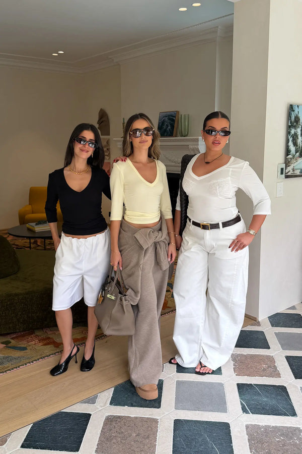 Jaz 3/4 Sleeve V Neck Jersey Top White by Sneaky Link, sculpted V neck top with stretch fit, perfect for day or night styling