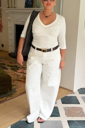 Jaz 3/4 Sleeve V Neck Jersey Top White by Sneaky Link, sculpted V neck top with stretch fit, perfect for day or night styling