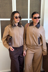 Jaz Braided Collar Jacket Tan Choc by Sneaky Link, cropped jacket with braided collar, perfect for elevated autumn winter styling