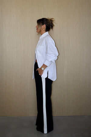 Denver Pant Black by Sneaky Link, relaxed fit with sporty contrast stripe and elasticated waist, perfect for casual comfort and effortless style.