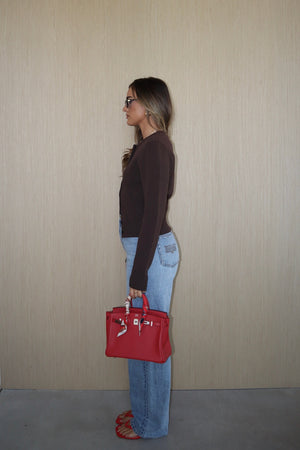 Frances Cardigan Chocolate by Sneaky Link – Cozy viscose blend cardigan with scoop neckline, long sleeves, and front buttons. Perfect for layering. Cold delicate wash.