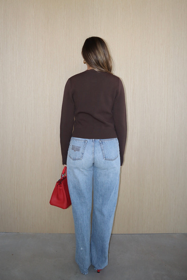 Frances Cardigan Chocolate by Sneaky Link – Cozy viscose blend cardigan with scoop neckline, long sleeves, and front buttons. Perfect for layering. Cold delicate wash.