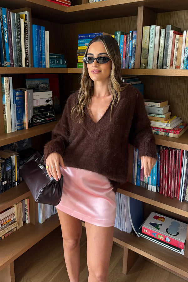 Jaz A-Line Satin Mini Skirt Pink by Sneaky Link, satin mini skirt with A line fit, perfect for nights out or event styling