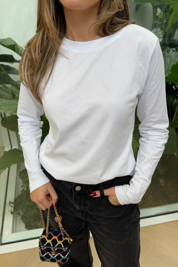 Long Sleeve Tee White by Sneaky Link – The ultimate capsule piece, this loose-fit 100% cotton tee is perfect for everyday wear. Lia wears M, Renee wears XS.