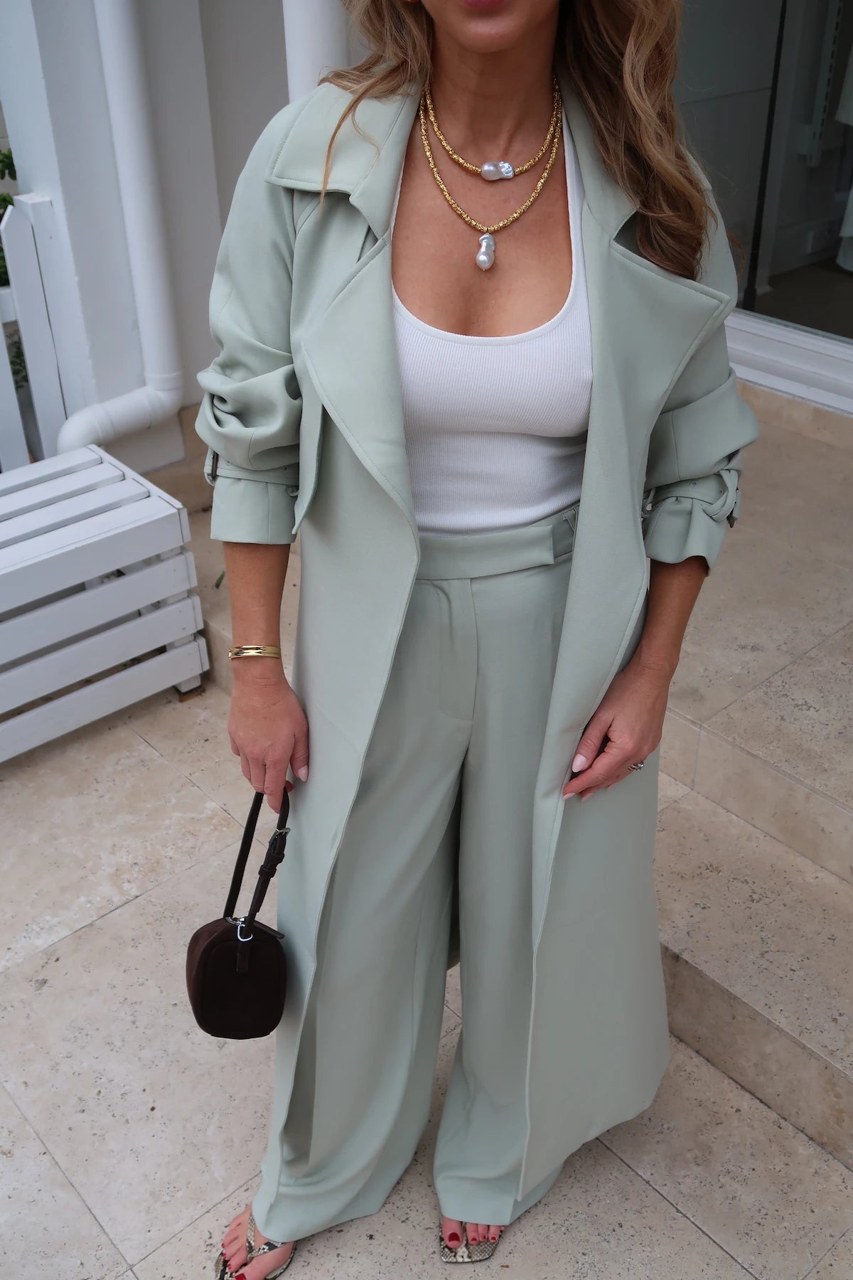 Kate Tailored Pant Mint by Sneaky Link, high-waisted wide-leg suiting pants with pockets, perfect for polished everyday looks.