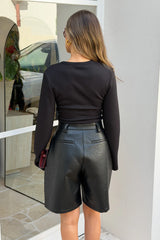 Jaz Crew Neck Ruched Long Sleeve Top Black by Sneaky Link, ruched stretch top with sculpt fit, perfect for everyday or night styling