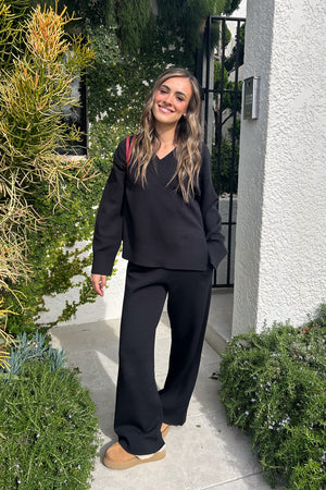 Sneaky Link Lilly Sweater in luxe viscose yarn, an oversized V-neck knit with ribbed trims, perfect for off-duty layering and comfort.