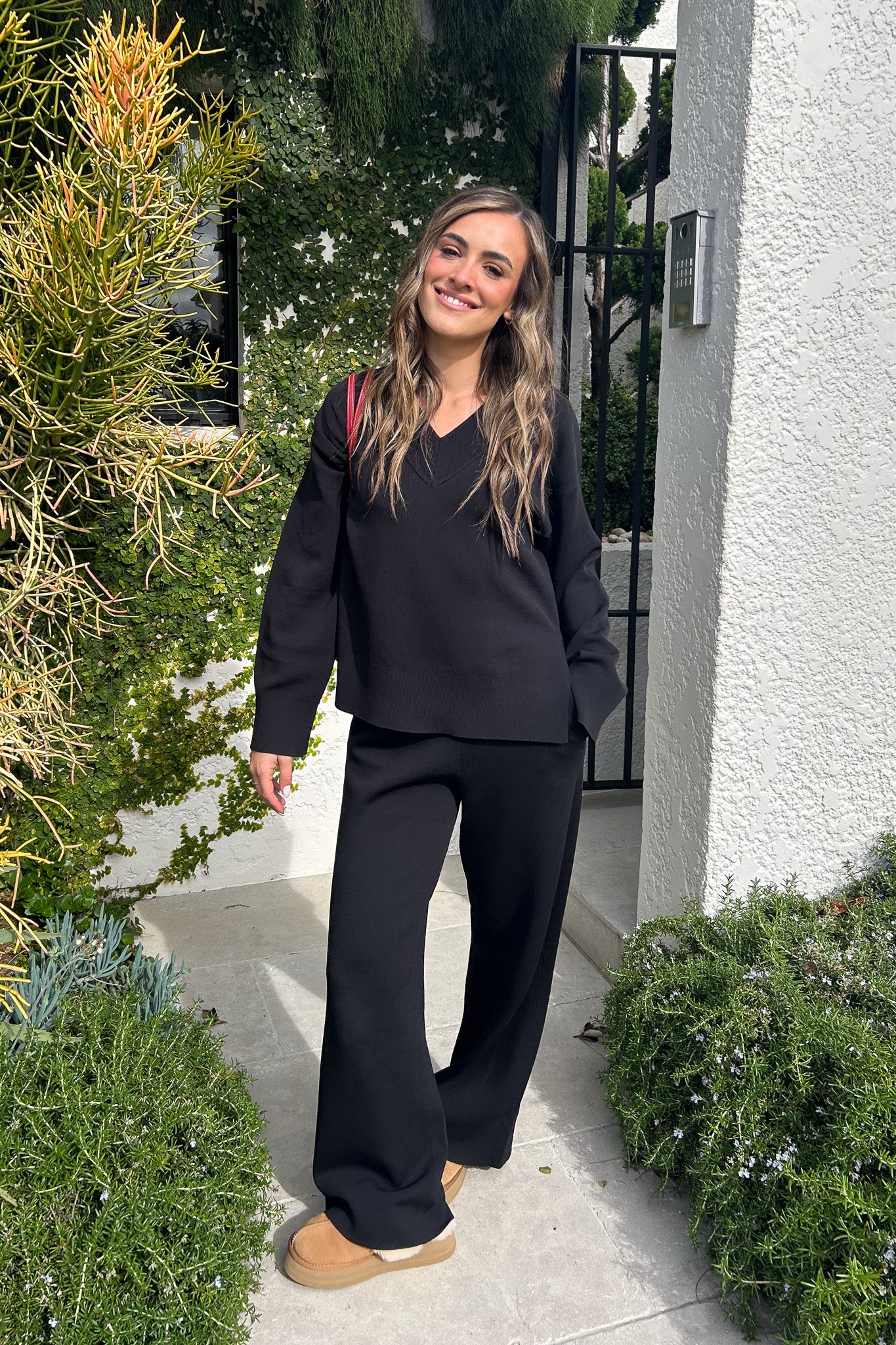 Sneaky Link Lilly Sweater in luxe viscose yarn, an oversized V-neck knit with ribbed trims, perfect for off-duty layering and comfort.