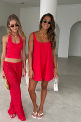 Boston Mini Dress in Red by Sneaky Link, lightweight cotton poplin mini dress with easy summer fit and breathable feel.