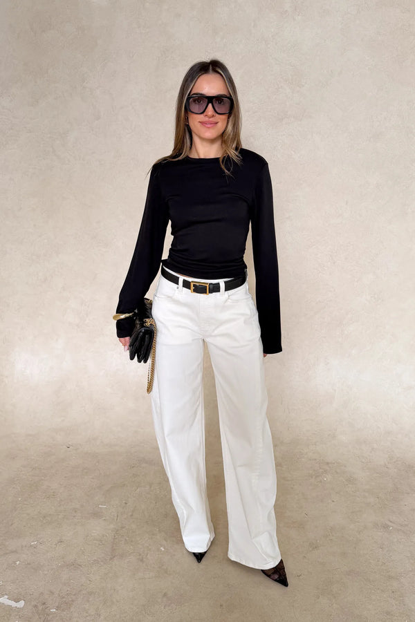 Jaz Crew Neck Ruched Long Sleeve Top Black by Sneaky Link, ruched stretch top with sculpt fit, perfect for everyday or night styling