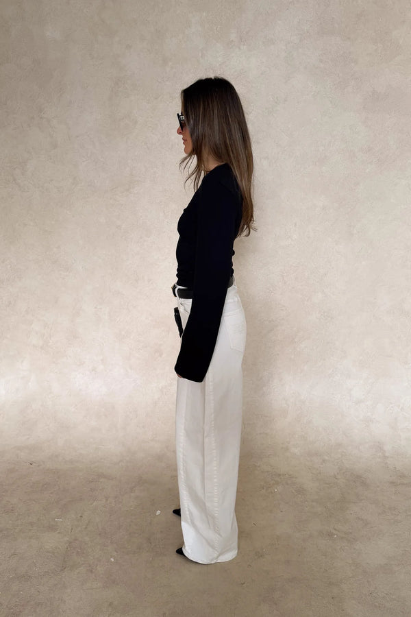 Jaz Crew Neck Ruched Long Sleeve Top Black by Sneaky Link, ruched stretch top with sculpt fit, perfect for everyday or night styling