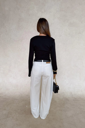 Jaz Mid Rise Barrel Jean White