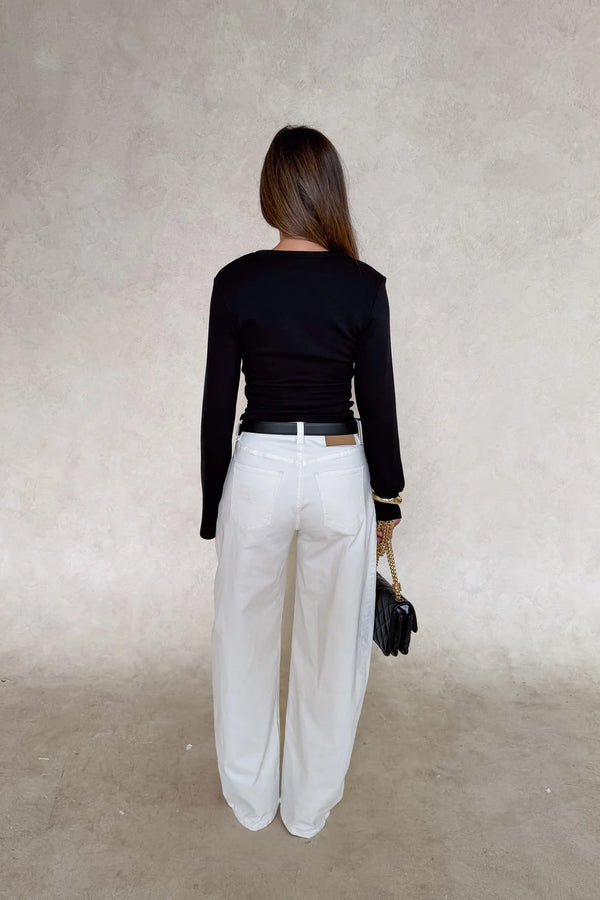 Jaz Mid Rise Barrel Jean White