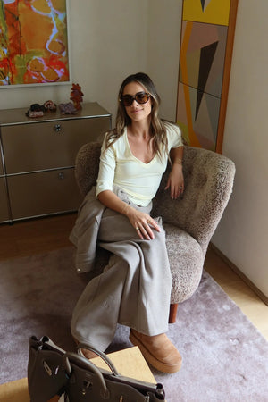 Jaz 3/4 Sleeve V Neck Jersey Top Yellow by Sneaky Link, sculpted V neck top with stretch fit, perfect for day or night styling