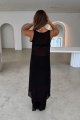 Sheer Pant Black by Sneaky Link – a fluid sheer pant with elastic waist and straight leg. Perfect for bold, modern styling.