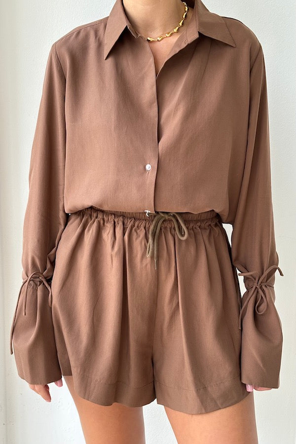 Sneaky Link | Open Neck Blouse Chocolate | Girls With Gems