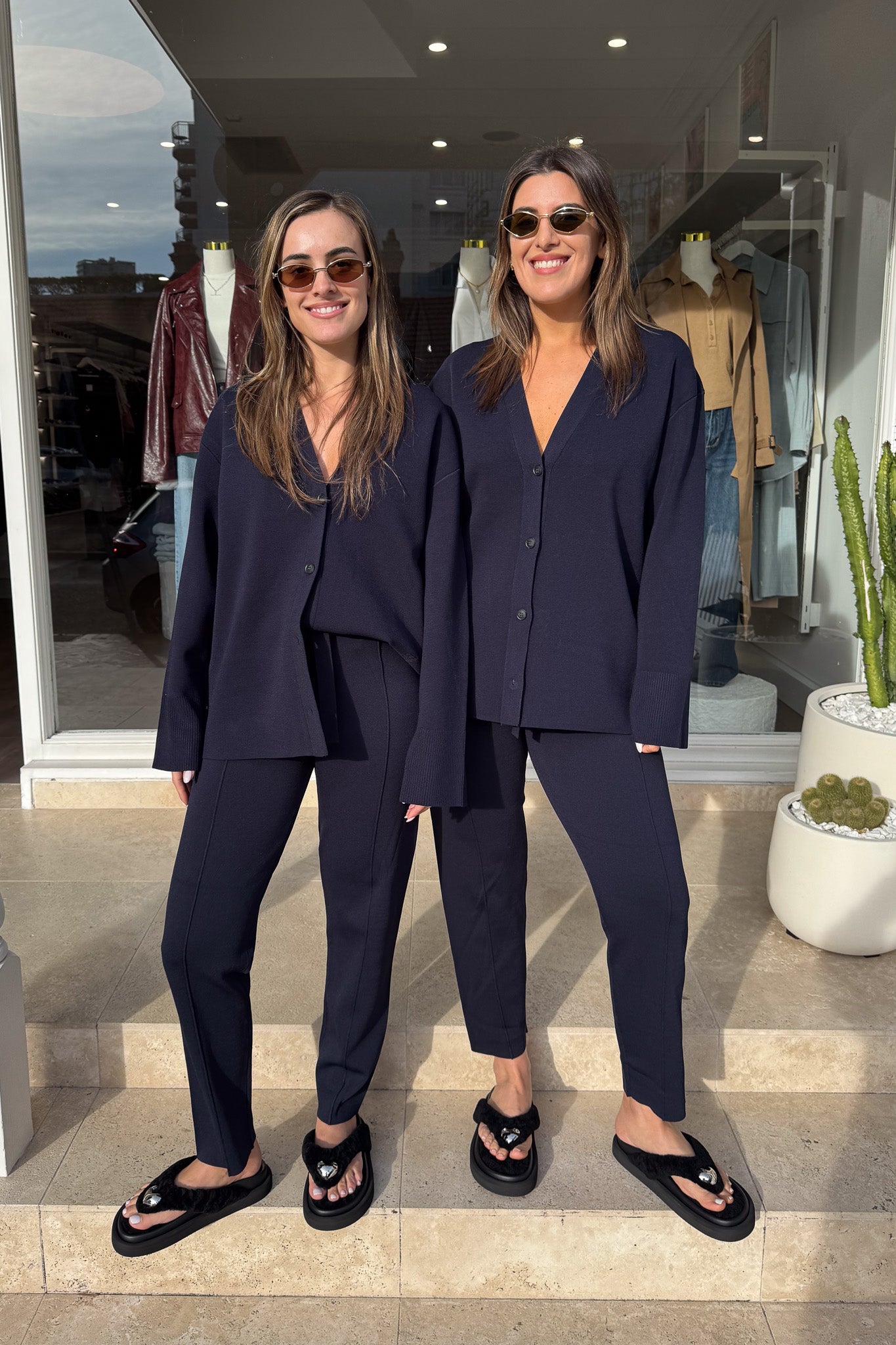 Lyndon Knit Pant Navy by Camilla and Marc, soft knit pant with slim leg, ribbed waistband with drawcords, and signature pin stitch detailing for a polished fit.