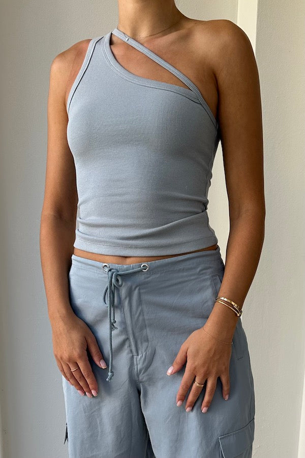 Sneaky Link | One Shoulder Strap Tank Blue | Girls With Gems