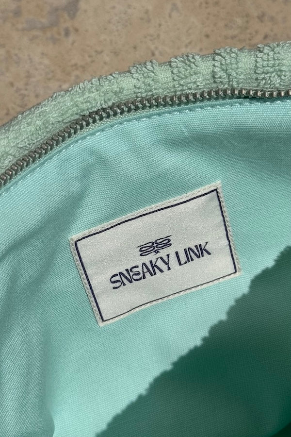 Cali Pouch Mint by Sneaky Link – Trendy terry towelling pouch, compact yet spacious. Perfect for viral summer beach days or stylish daily errands.