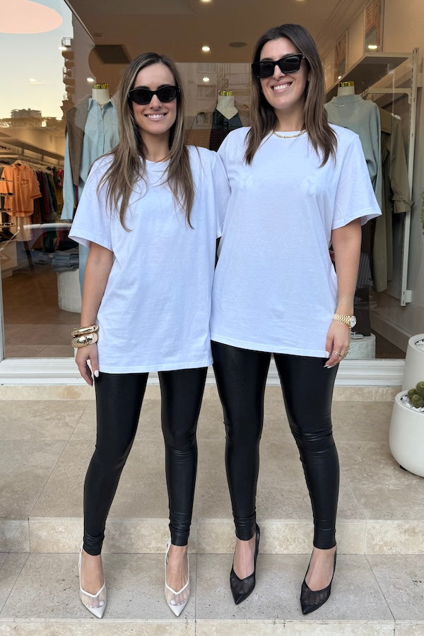 Faux Leather Legging W/ Perfect Control Black by Commando, smoothing faux leather leggings with firming waistband and four-way stretch, perfect for comfortable all-day style.