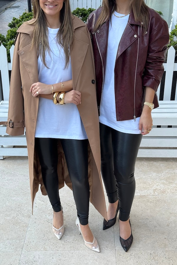 Faux Leather Legging W/ Perfect Control Black by Commando, smoothing faux leather leggings with firming waistband and four-way stretch, perfect for comfortable all-day style.