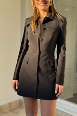 Ultimate Muse Structured Button Dress Black by Odd Muse — A modest, fitted dress featuring a button-down front, cinched waist, and rear zip for timeless elegance.