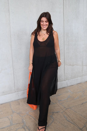 Sheer Tunic Dress Black