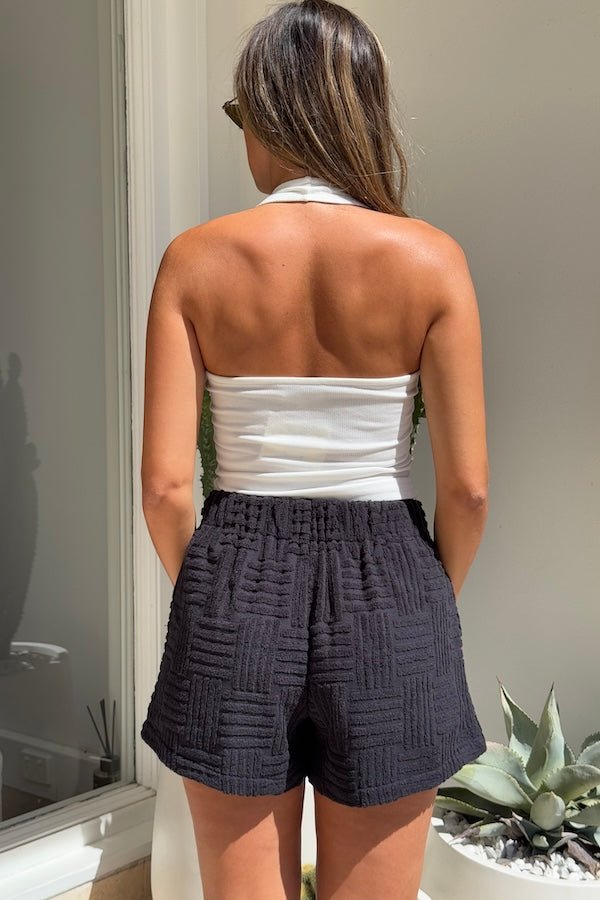 Cali Shorts Black by Sneaky Link – Relaxed fit, breathable 100% cotton shorts with elastic waist. Perfect for trendy summer days and viral casual looks.