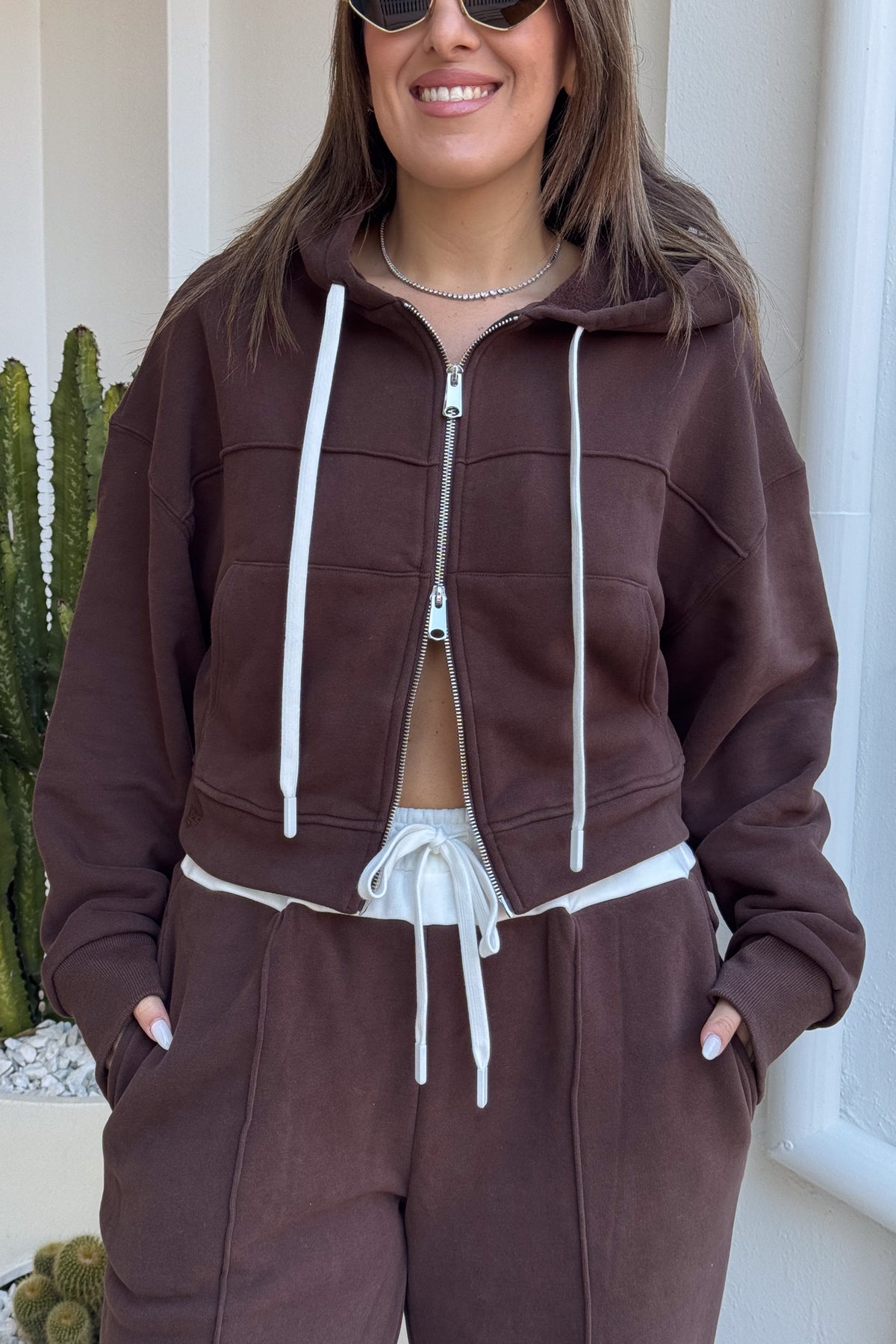 Terry Zip Hoodie Chocolate by Sneaky Link, made from 100% cotton with a relaxed fit, full zip, and easy care. Perfect for everyday casual wear.