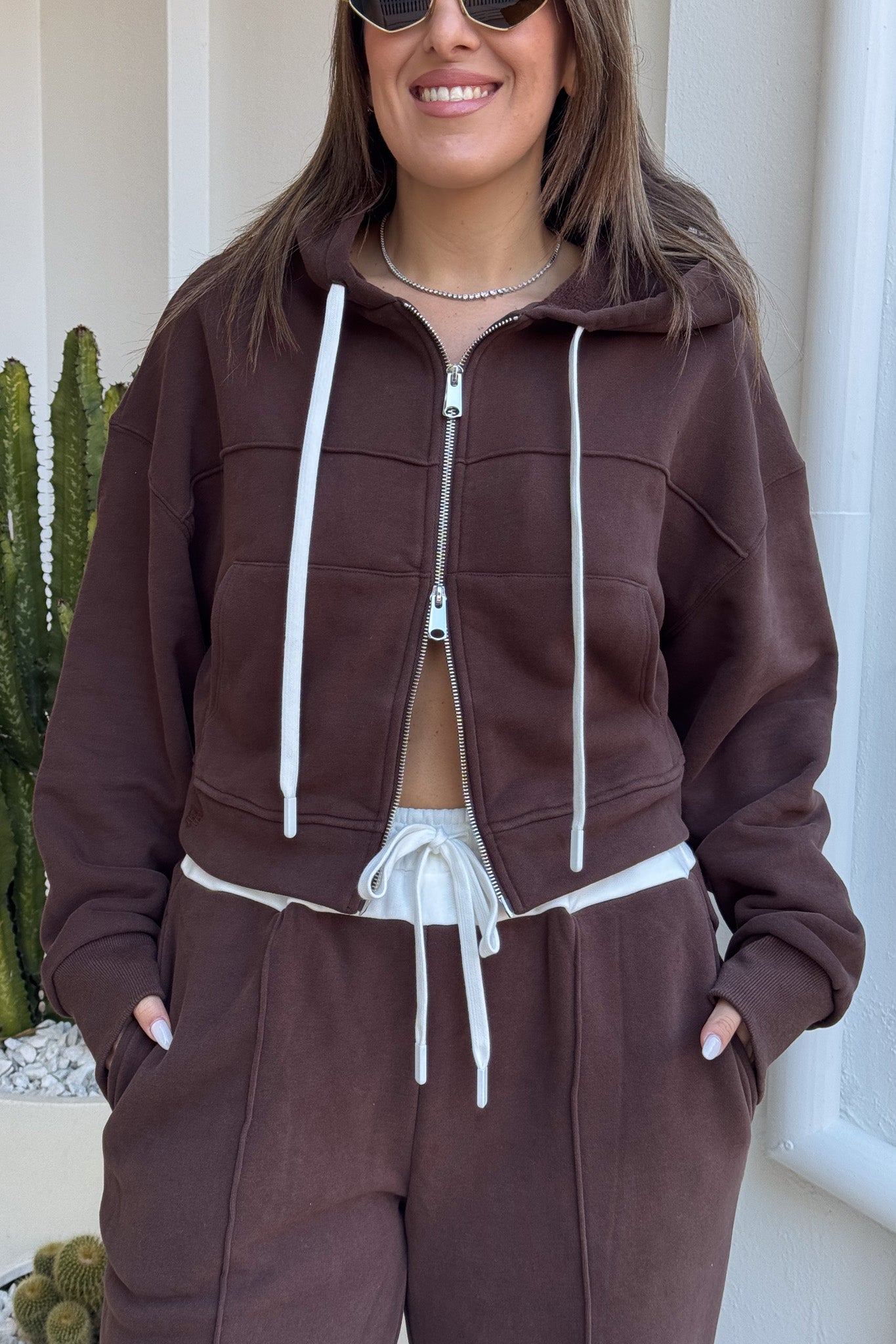 Terry Zip Hoodie Chocolate by Sneaky Link, made from 100% cotton with a relaxed fit, full zip, and easy care. Perfect for everyday casual wear.