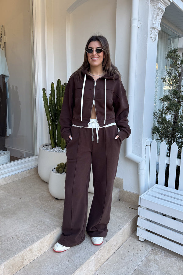 Terry Zip Hoodie Chocolate by Sneaky Link, made from 100% cotton with a relaxed fit, full zip, and easy care. Perfect for everyday casual wear.