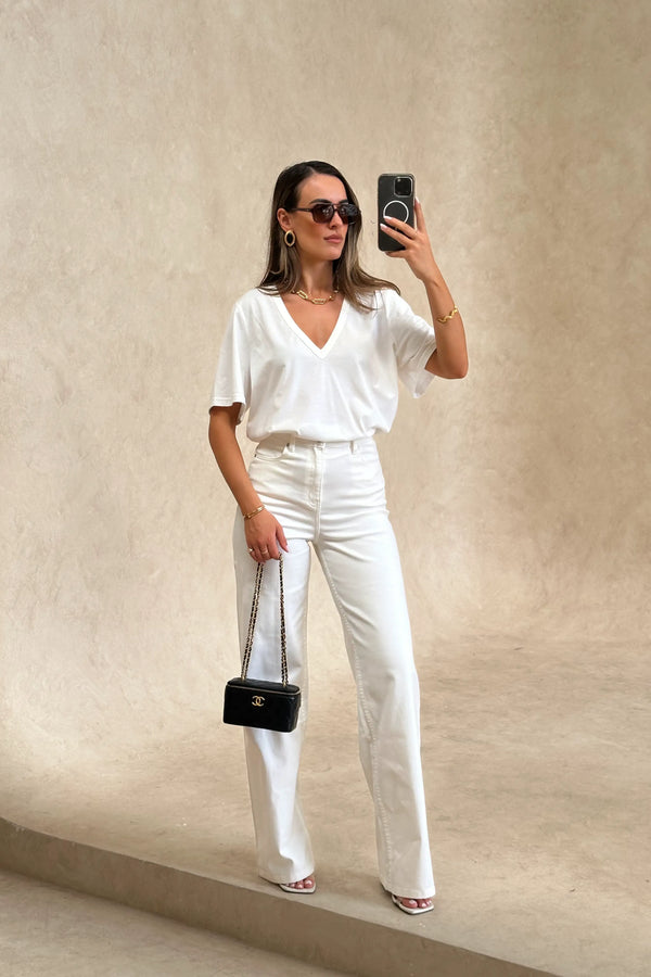 Celine High Rise Stretch Jean White