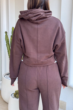 Terry Zip Hoodie Chocolate by Sneaky Link, made from 100% cotton with a relaxed fit, full zip, and easy care. Perfect for everyday casual wear.