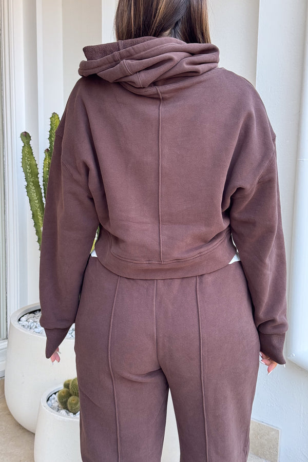 Terry Zip Hoodie Chocolate by Sneaky Link, made from 100% cotton with a relaxed fit, full zip, and easy care. Perfect for everyday casual wear.