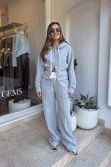 Terry Sweat Pant Grey by Sneaky Link, wide-leg cotton pant with contrast waistband and seam detail for elevated, off-duty comfort.