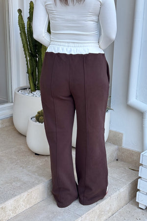 Terry Sweat Pant Chocolate Brown by Sneaky Link, wide-leg cotton sweatpant with contrast waistband and seams for laid-back streetwear style