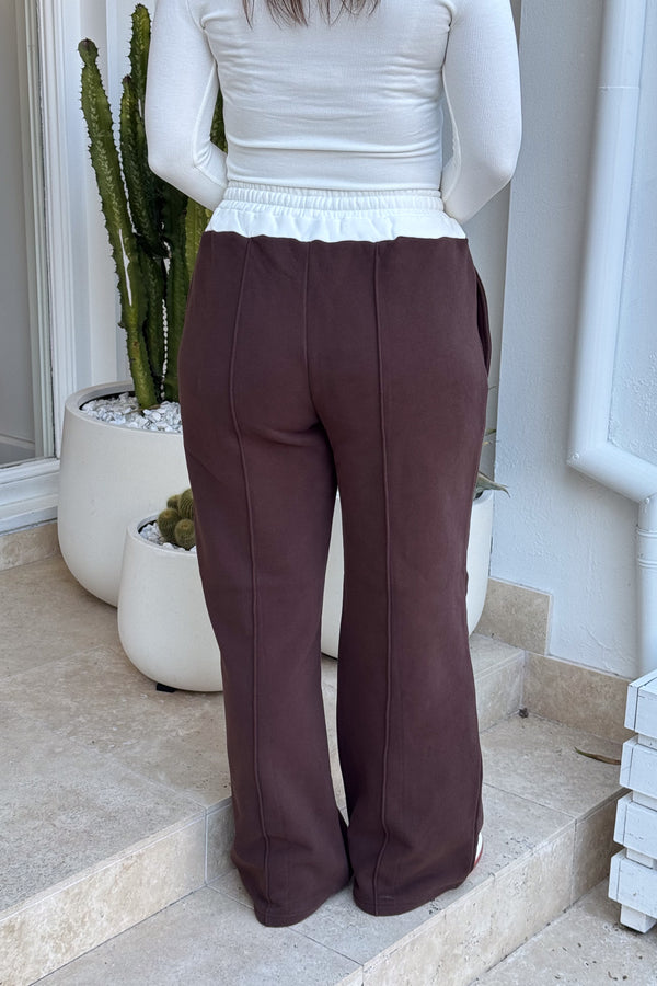 Terry Sweat Pant Chocolate Brown by Sneaky Link, wide-leg cotton sweatpant with contrast waistband and seams for laid-back streetwear style