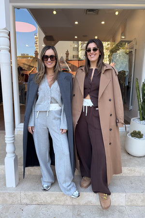 Terry Sweat Pant Grey by Sneaky Link, wide-leg cotton pant with contrast waistband and seam detail for elevated, off-duty comfort.