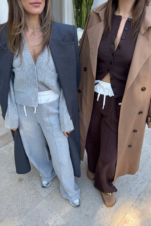 Terry Sweat Pant Grey by Sneaky Link, wide-leg cotton pant with contrast waistband and seam detail for elevated, off-duty comfort.