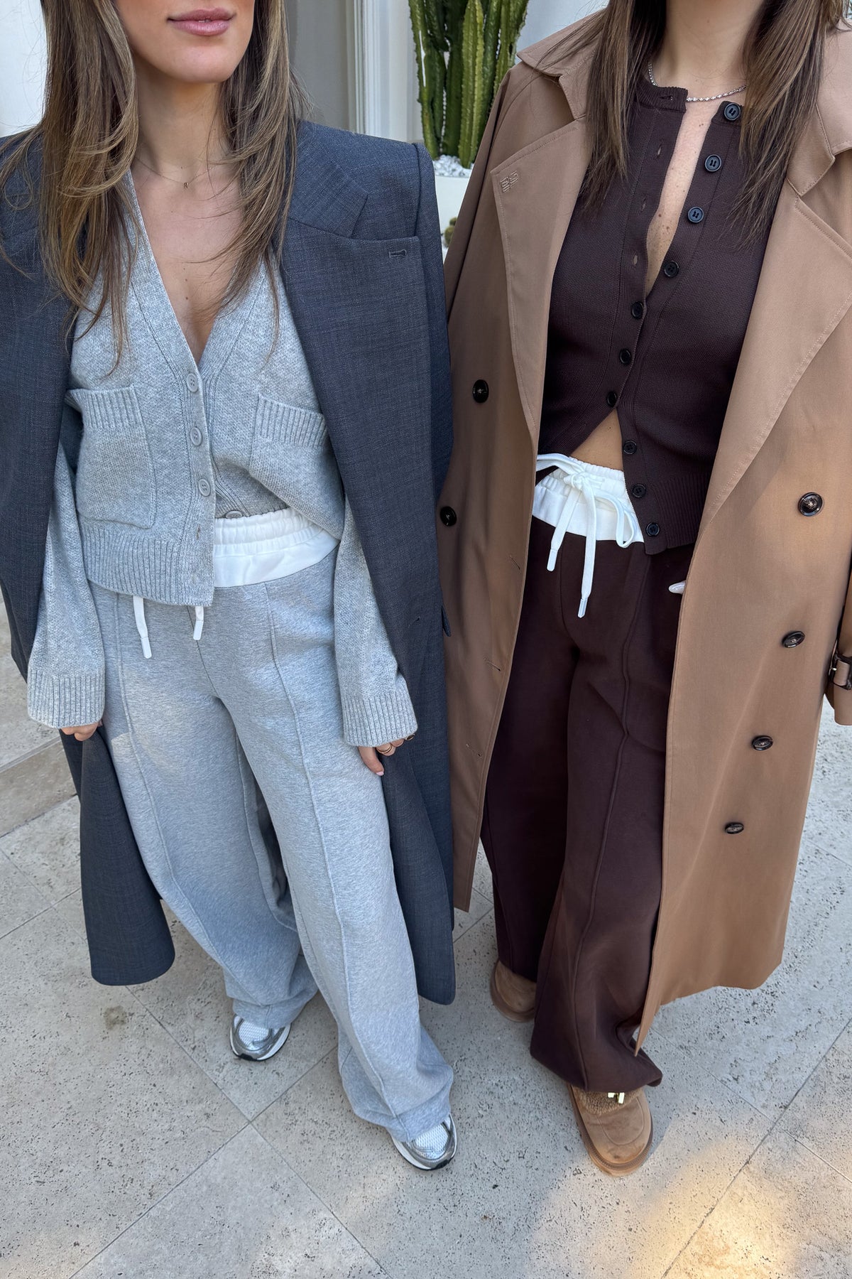 Terry Sweat Pant Grey by Sneaky Link, wide-leg cotton pant with contrast waistband and seam detail for elevated, off-duty comfort.