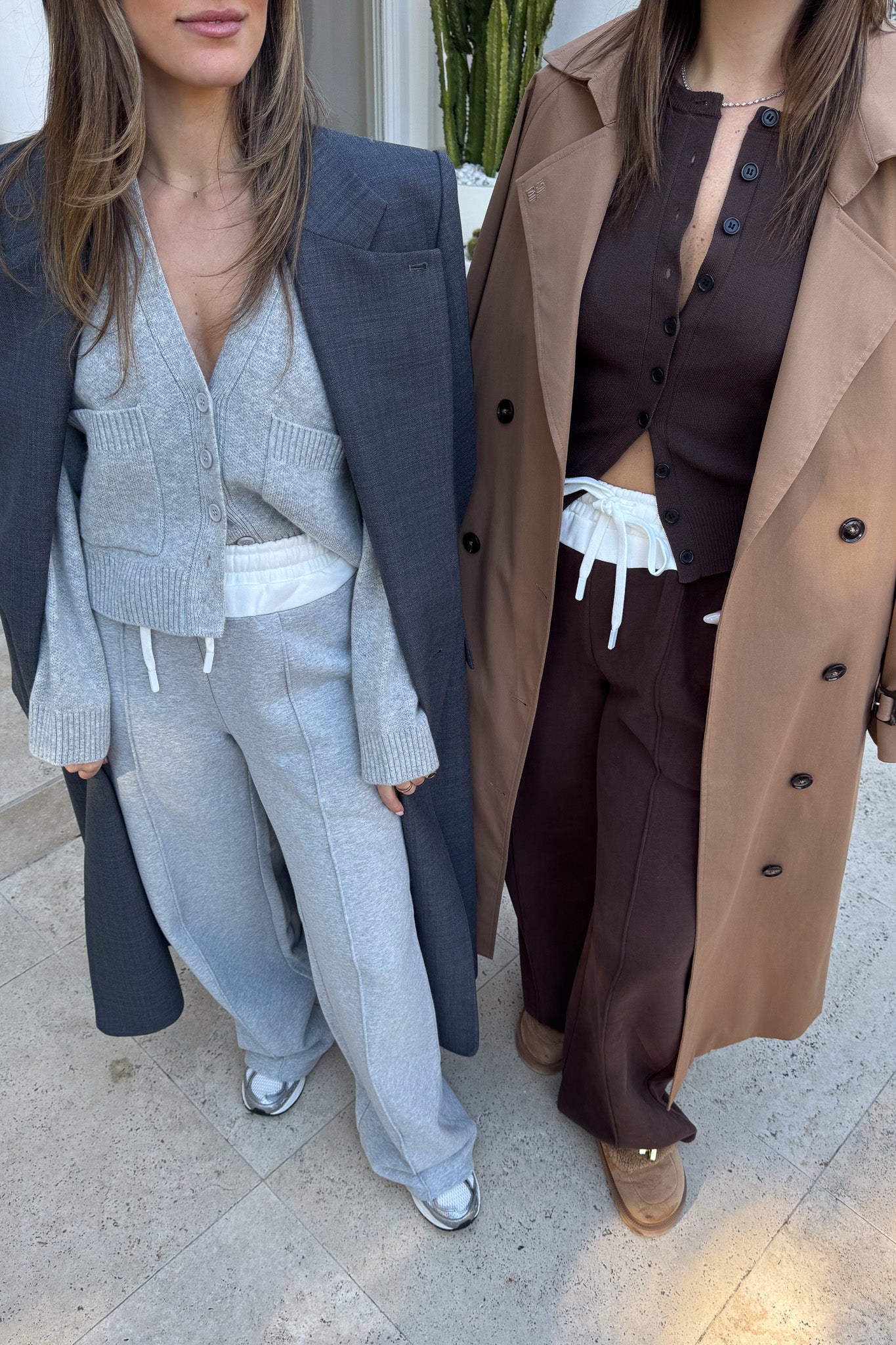 Terry Sweat Pant Grey by Sneaky Link, wide-leg cotton pant with contrast waistband and seam detail for elevated, off-duty comfort.