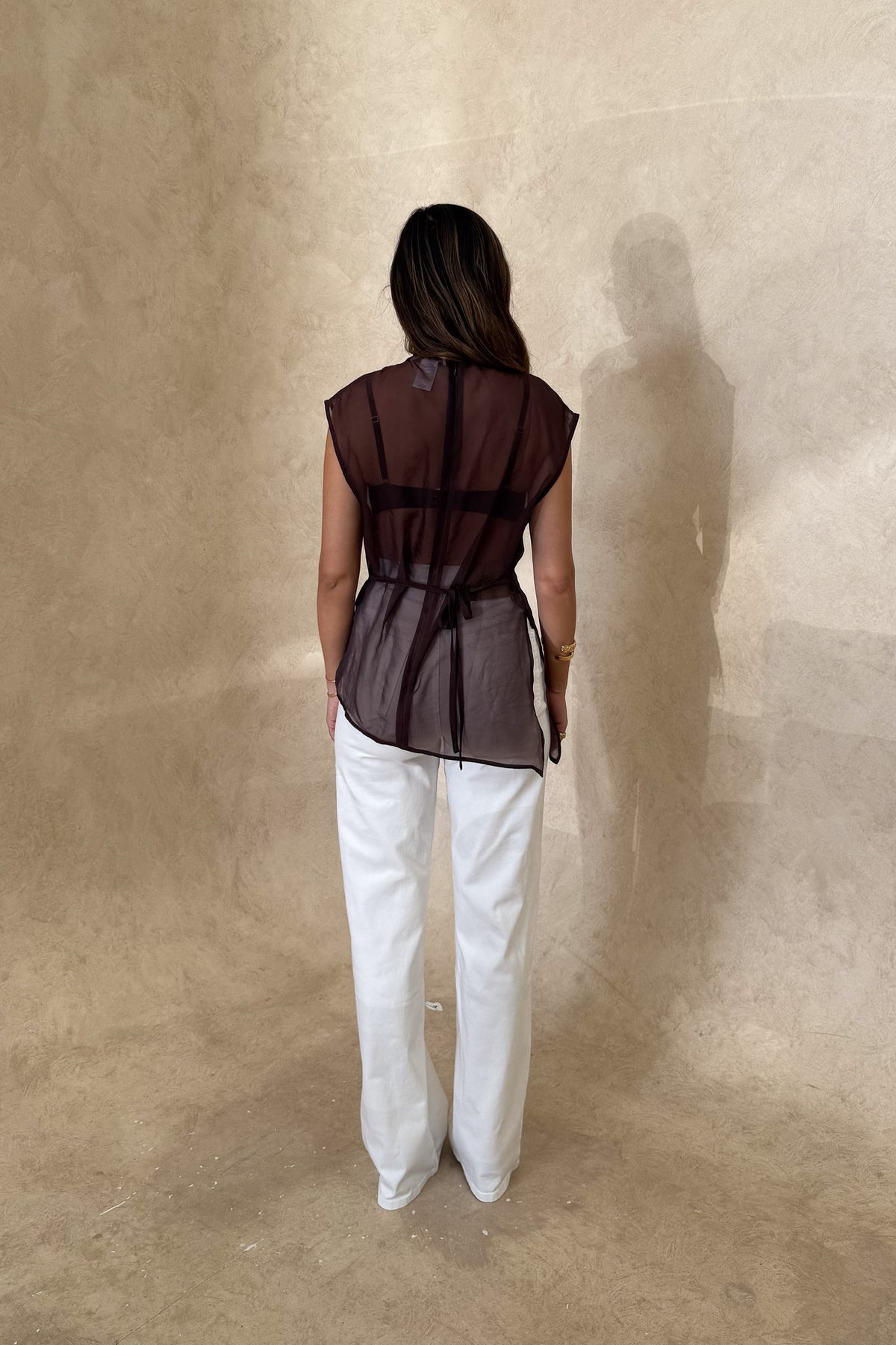 Jaz Hand Organza Sheer Top Chocolate