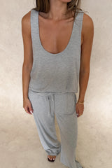 Hunter Tank Top in Grey Marle by Sneaky Link, soft stretch scoop-neck tank with relaxed drape for effortless layering.