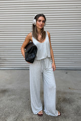 Hunter Pant in Grey Marle by Sneaky Link, relaxed straight-leg pant with stretch fabric and elastic waistband for effortless dressing.