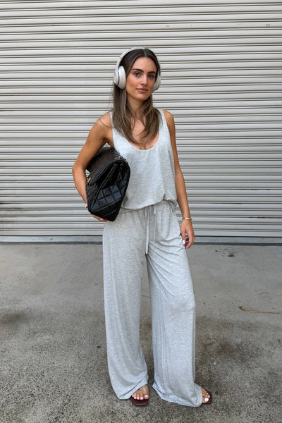 Hunter Pant in Grey Marle by Sneaky Link, relaxed straight-leg pant with stretch fabric and elastic waistband for effortless dressing.