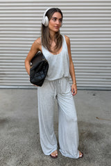 Hunter Pant in Grey Marle by Sneaky Link, relaxed straight-leg pant with stretch fabric and elastic waistband for effortless dressing.