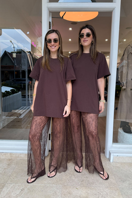 Lia Tee Chocolate by Sneaky Link, oversized cotton tee with boxy fit and short sleeves, perfect for layering or laid-back styling. (124 characters)