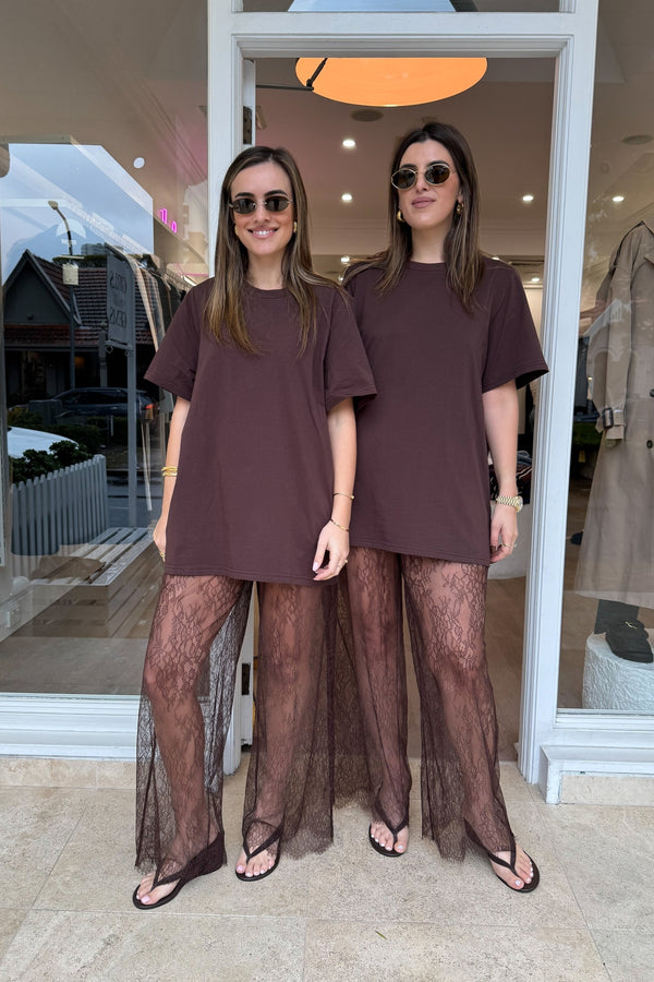 Lia Tee Chocolate by Sneaky Link, oversized cotton tee with boxy fit and short sleeves, perfect for layering or laid-back styling. (124 characters)