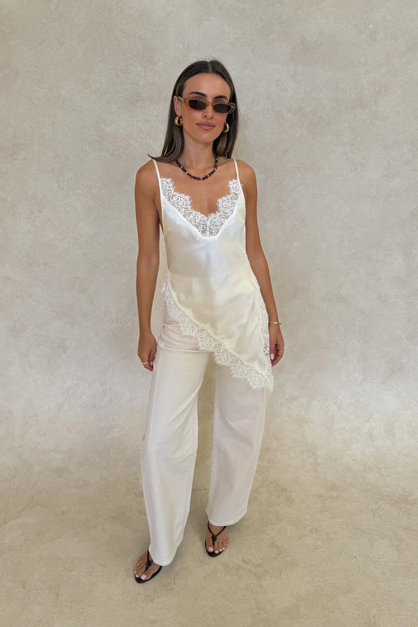 Lilah Lace Trim Top Ivory