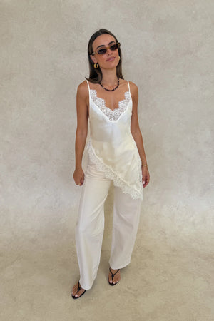 Lilah Lace Trim Top Ivory